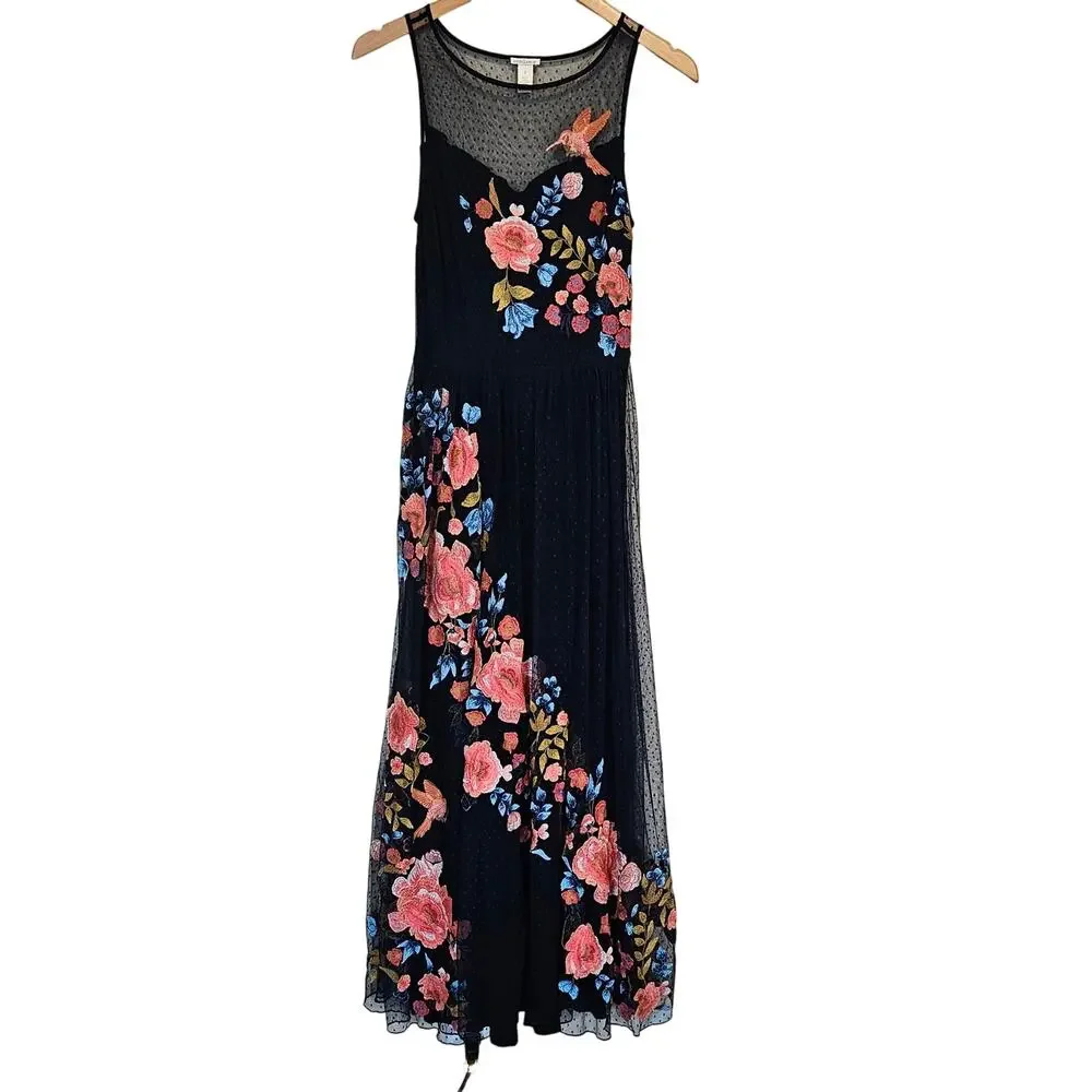 Sundance Kiera Hummingbird Floral Embroidered Midi Dress Women's‎ 2 Party Boho